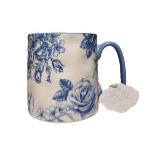 10 Strawberry Street Ceramic Mug for Coffee, Tea, BELLA LIGHT BLUE Roses 14 oz